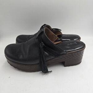 BOC Born Concept Black Leather Platform Clogs Fringe Tassel Mule Shoes 10M